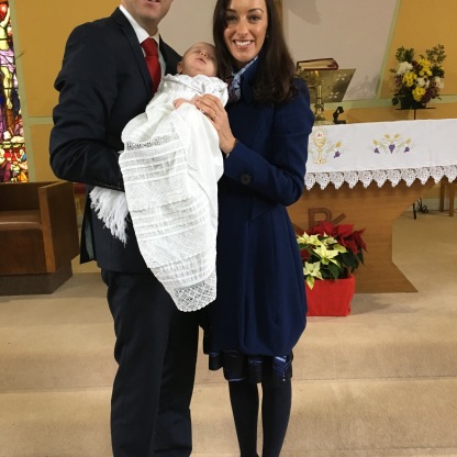 Iarla Shannon ÓCeallaigh with his parents Úna and and Barry on his baptism day.